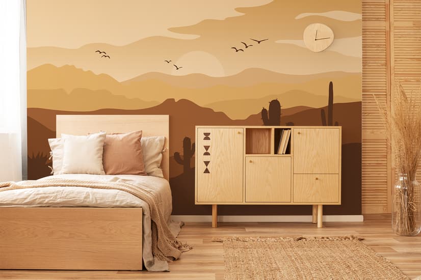 Monochrome Desert Landscape Wallpaper Mural