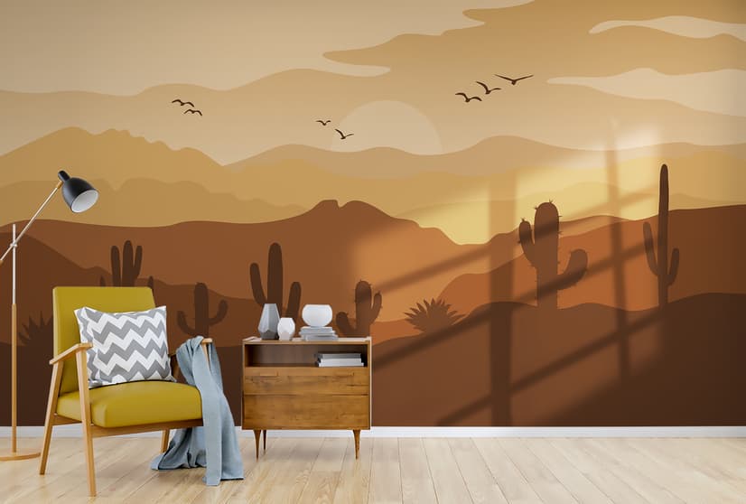 Monochrome Desert Landscape Wallpaper Mural