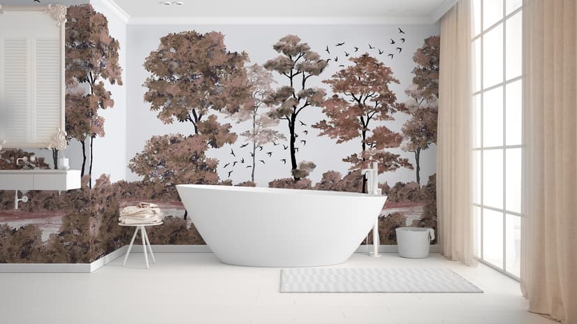 Monochrome Watercolor Big Trees Wallpaper Mural