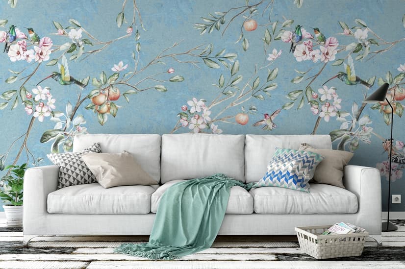Vintage Blossoms With Birds Wallpaper Mural