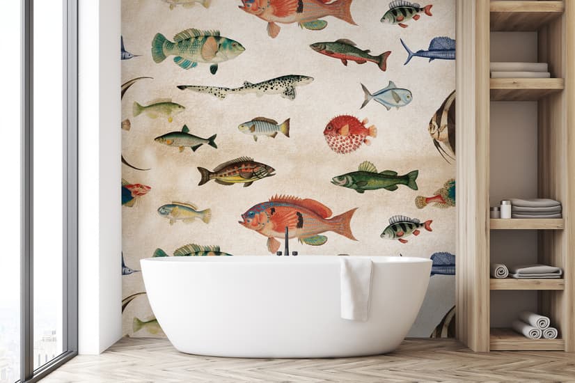 Vintage Ocean Fish Art Wallpaper Mural