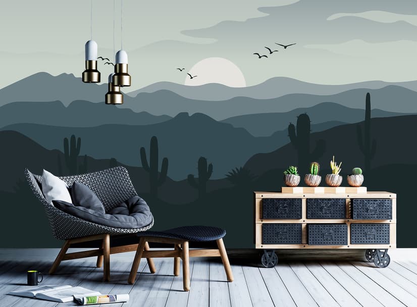 Monochrome Desert Landscape Wallpaper Mural
