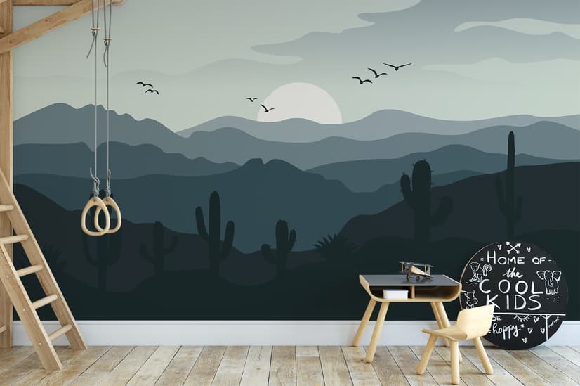 Monochrome Desert Landscape Wallpaper Mural