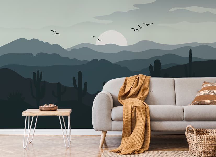 Monochrome Desert Landscape Wallpaper Mural