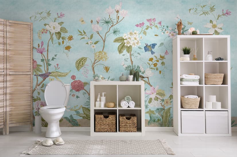 Papier peint panoramique floral Chinoiserie coloré