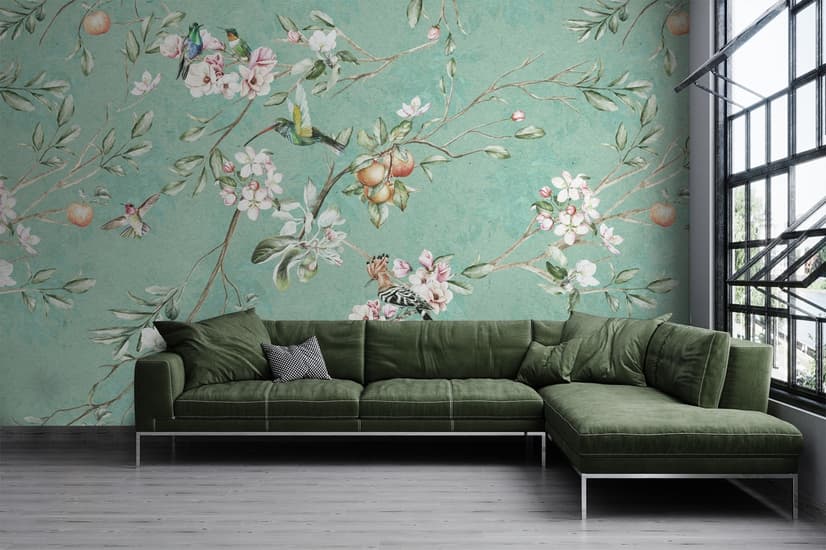 Vintage Blossoms With Birds Wallpaper Mural