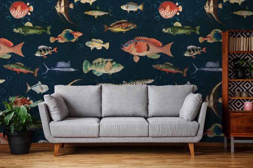 Vintage Ocean Fish Art Wallpaper Mural