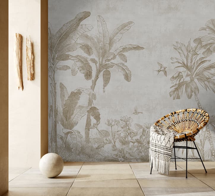Monochrome Antique Jungle Landscape Wallpaper Mural