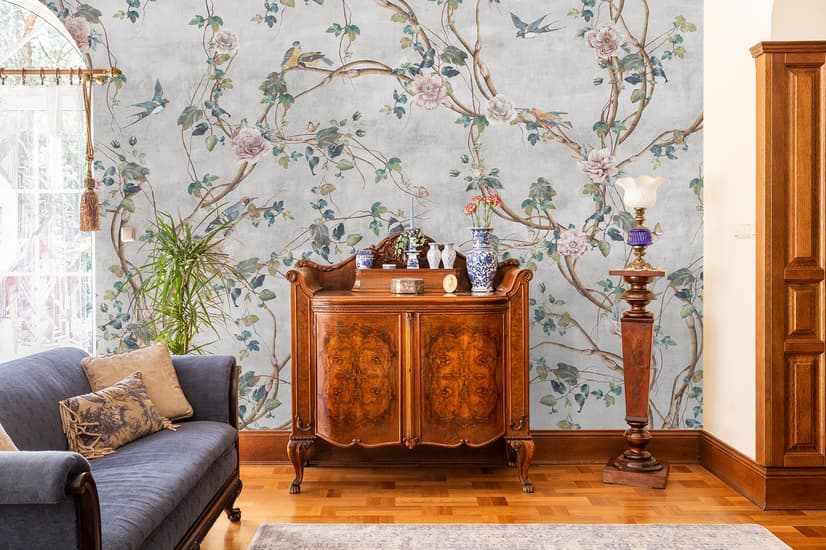 Watercolor Chinoiserie Floral Peony Blossom Wallpaper Mural