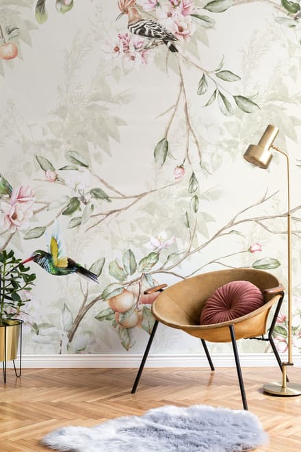 Vintage Blossoms With Birds Wallpaper Mural