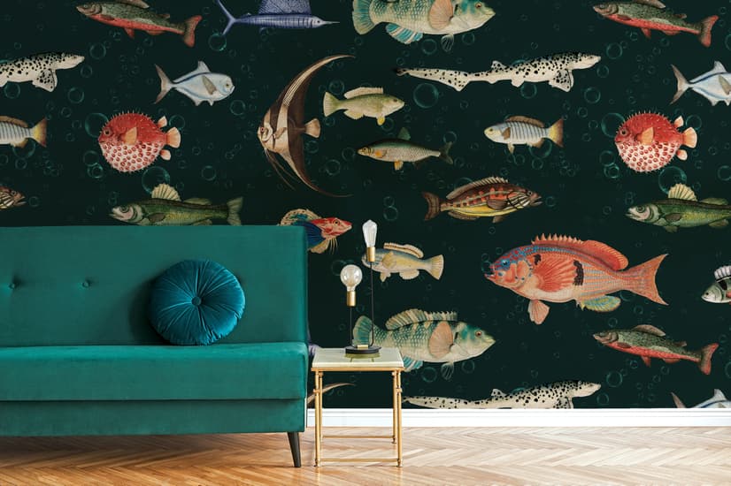 Vintage Ocean Fish Art Wallpaper Mural
