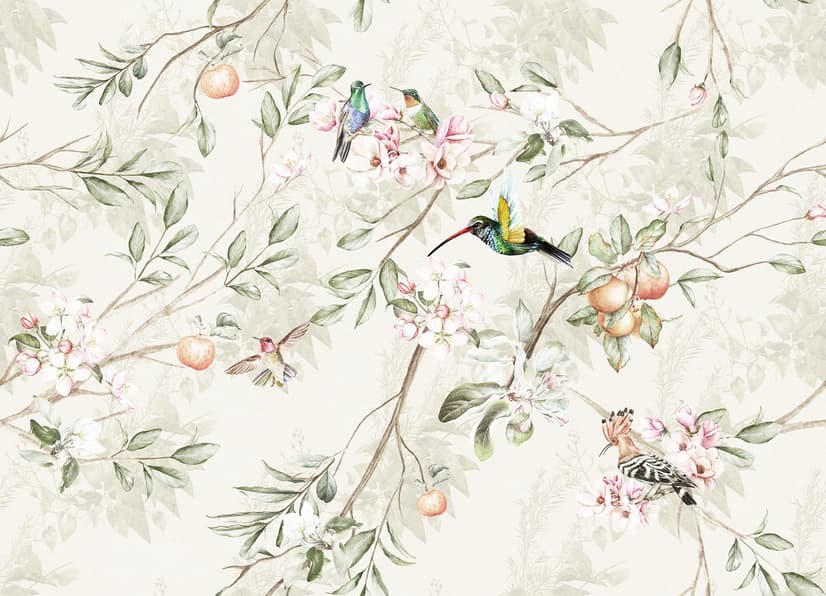 Vintage Blossoms With Birds Wallpaper Mural