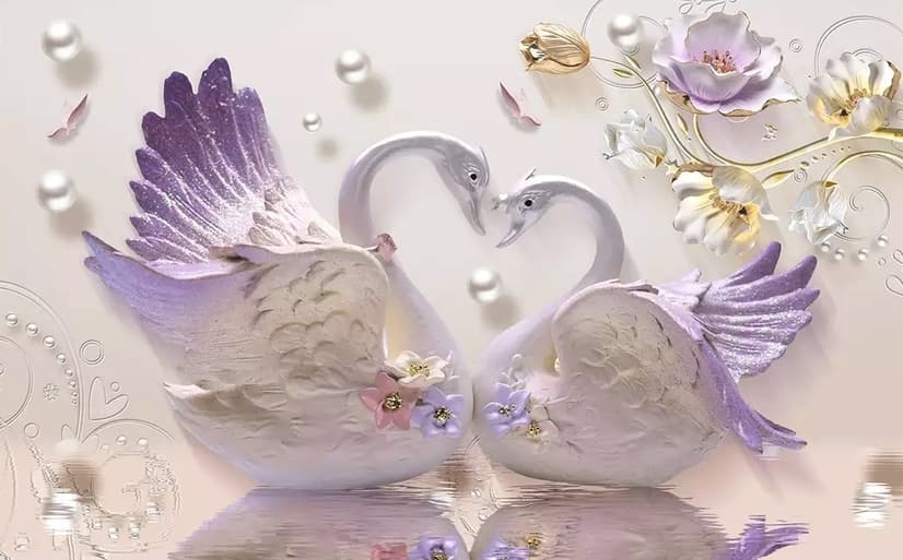3D Embossed Look Swan Wallpaper Mural