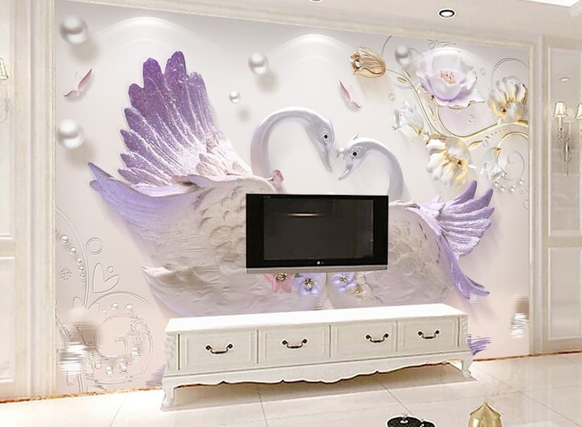 3D Embossed Look Swan Wallpaper Mural