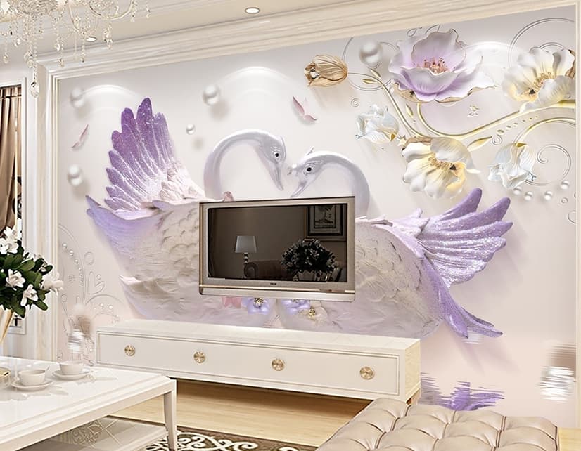 3D Embossed Look Swan Wallpaper Mural