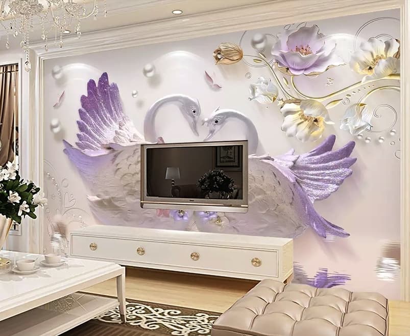 3D Embossed Look Swan Wallpaper Mural