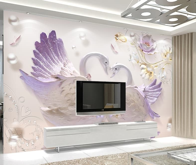 3D Embossed Look Swan Wallpaper Mural