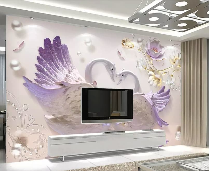 3D Embossed Look Swan Wallpaper Mural