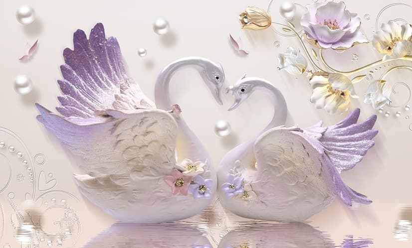 3D Embossed Look Swan Wallpaper Mural