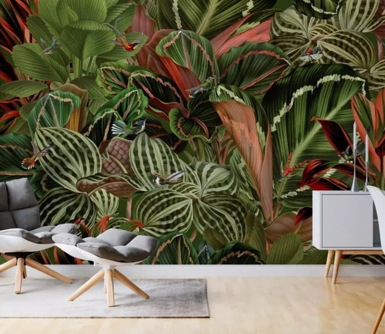 Tropical Rainforest with Little Birds Wallpaper Mural