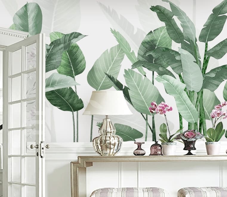 Fresh Green Tropical Leaf Wallpaper Mural