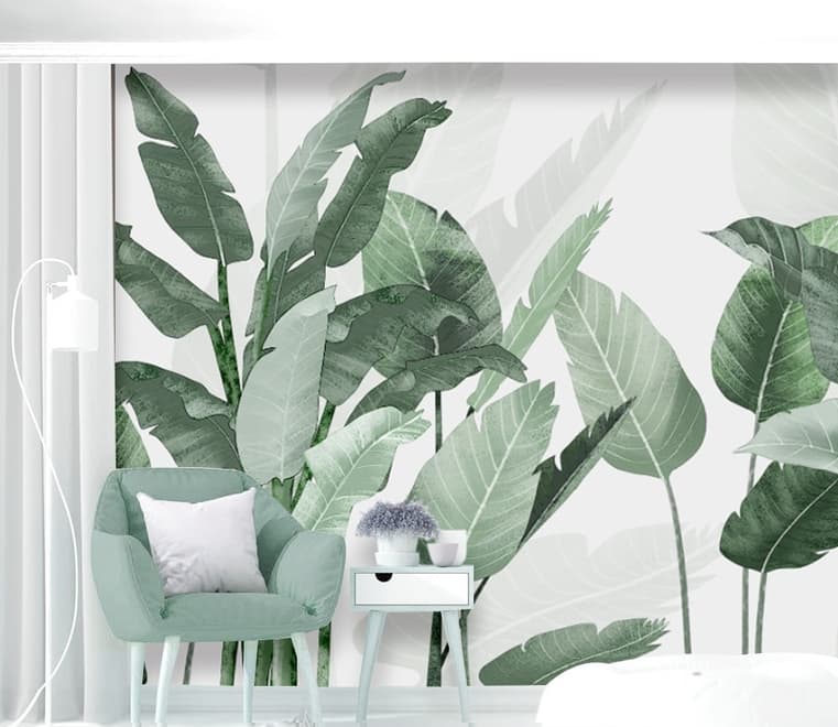 Fresh Green Tropical Leaf Wallpaper Mural
