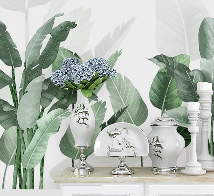 Fresh Green Tropical Leaf Wallpaper Mural