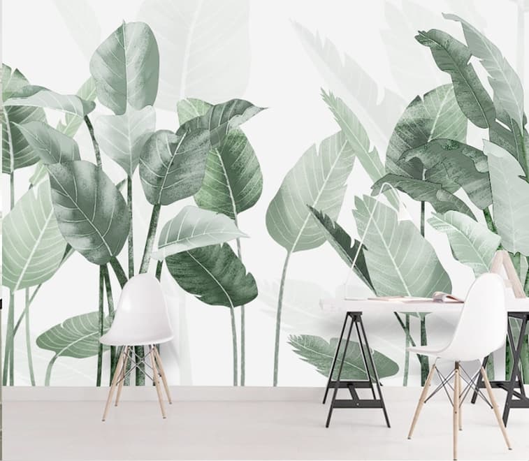 Fresh Green Tropical Leaf Wallpaper Mural