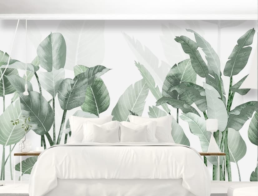 Fresh Green Tropical Leaf Wallpaper Mural