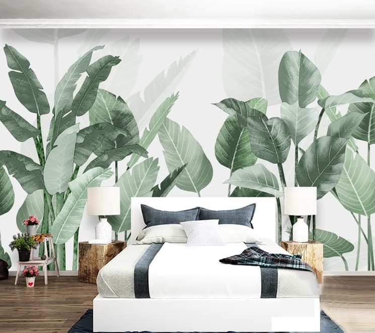 Fresh Green Tropical Leaf Wallpaper Mural