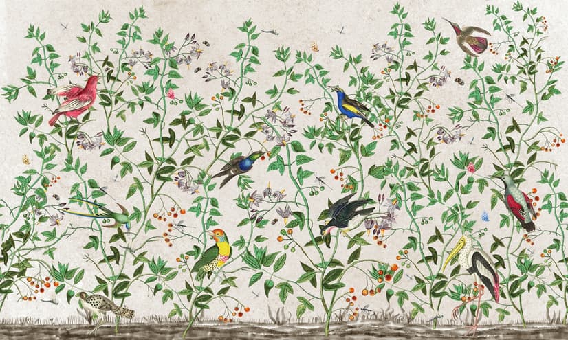Tropical Green Leaves with Stork and Duck Wallpaper Mural