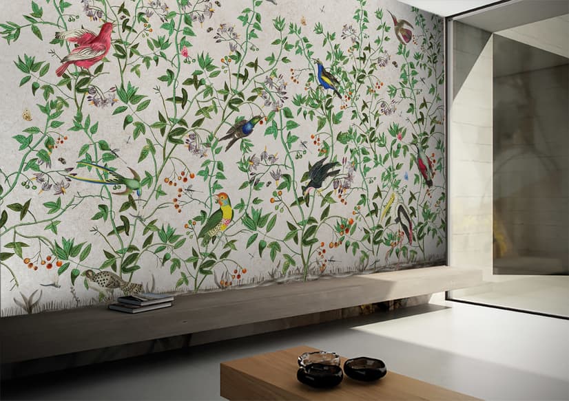 Tropical Green Leaves with Stork and Duck Wallpaper Mural