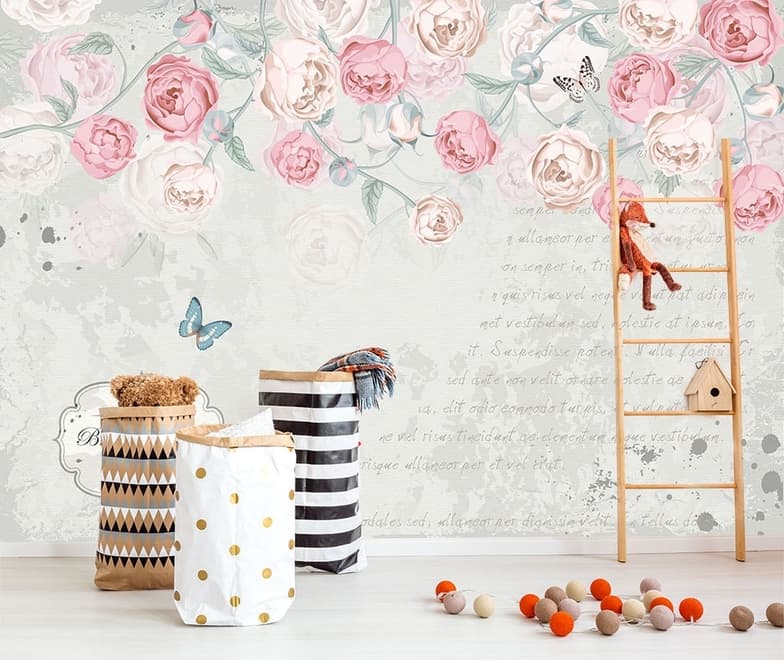 Pink Victorian Vine Flower Wallpaper Mural