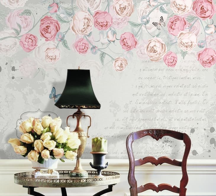 Pink Victorian Vine Flower Wallpaper Mural