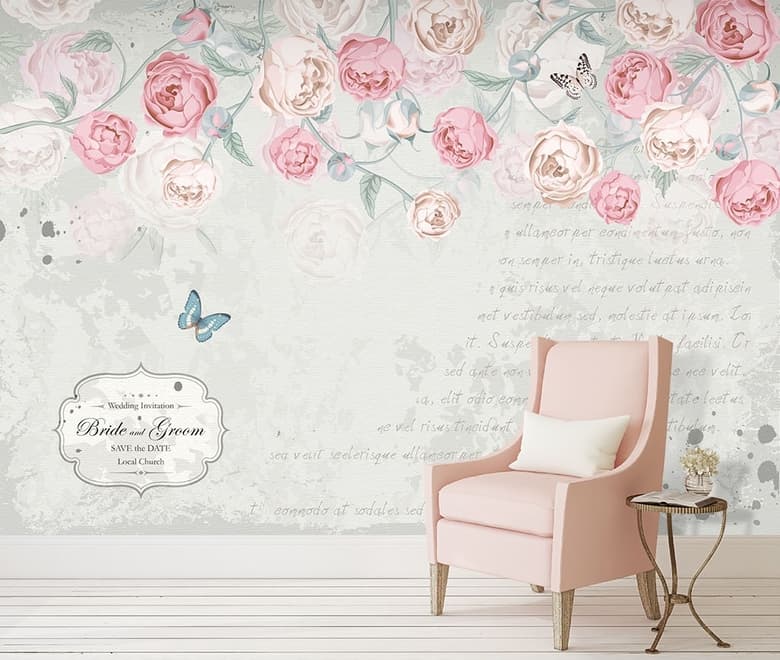 Pink Victorian Vine Flower Wallpaper Mural
