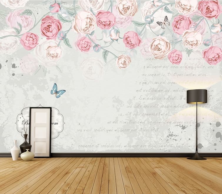 Pink Victorian Vine Flower Wallpaper Mural