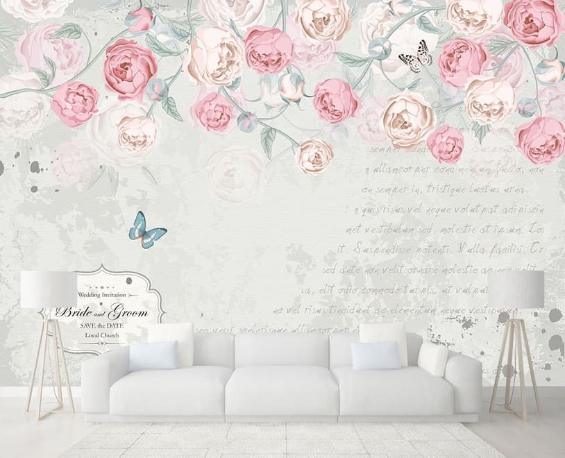 Pink Victorian Vine Flower Wallpaper Mural