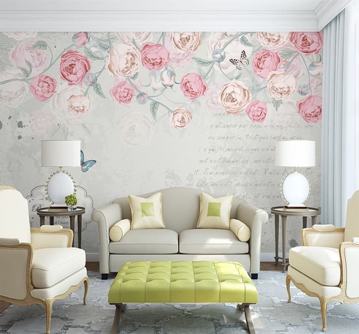 Pink Victorian Vine Flower Wallpaper Mural