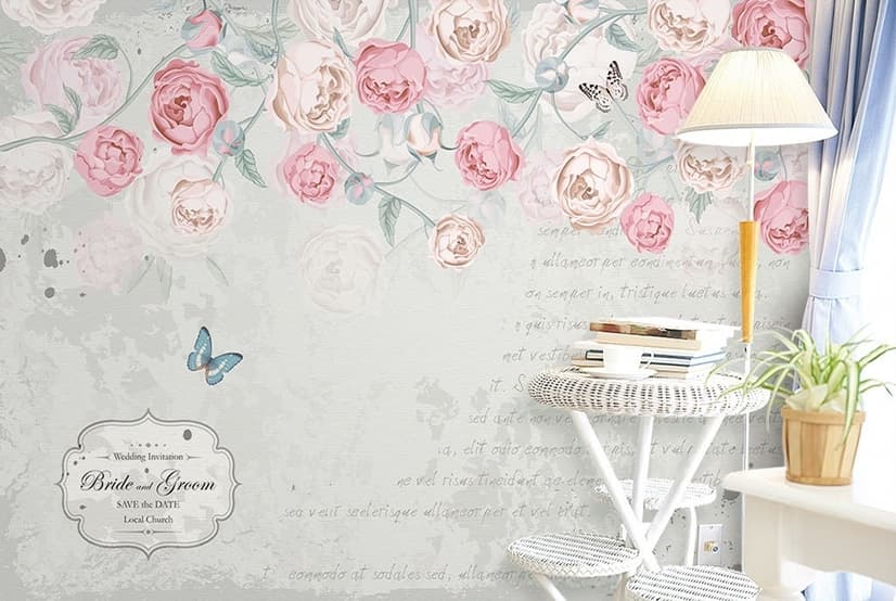 Pink Victorian Vine Flower Wallpaper Mural