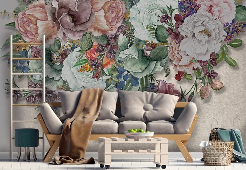 Victorian Vine Floral Bouqet Wallpaper Mural