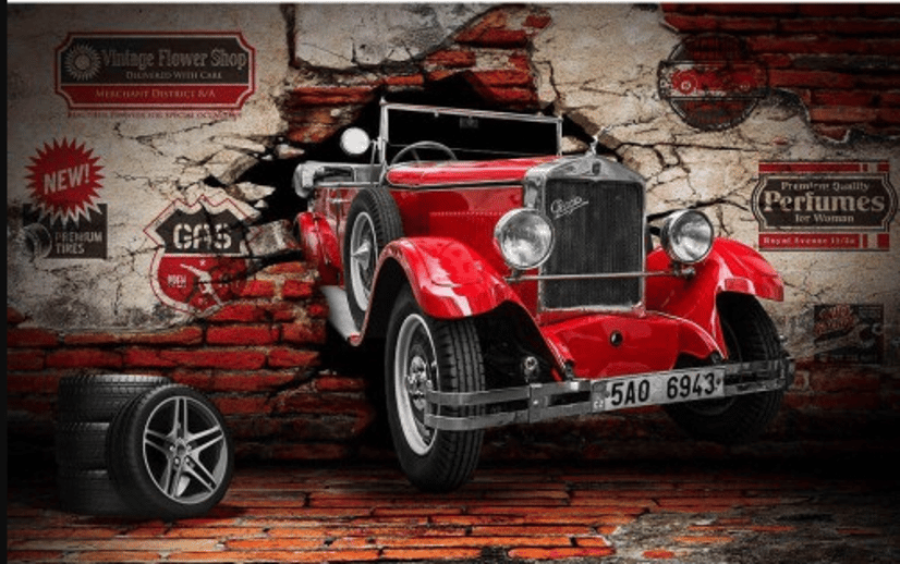 3D Look Vintage Car Wallpaper Mural