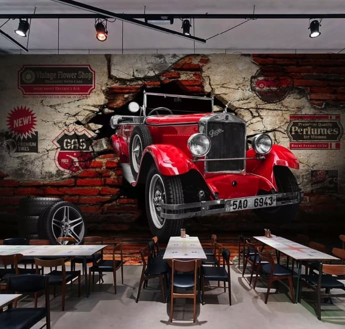 3D Look Vintage Car Wallpaper Mural