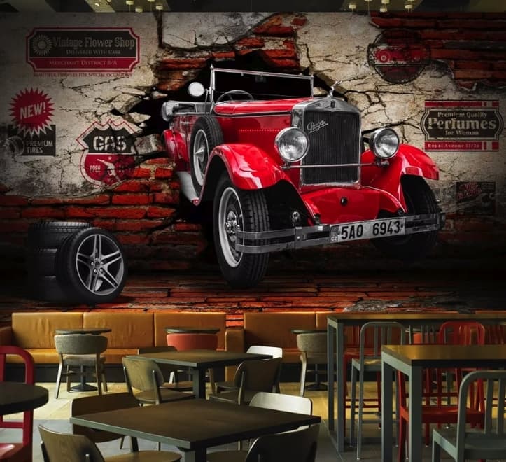 3D Look Vintage Car Wallpaper Mural