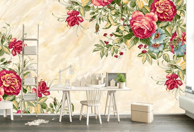 Vintage Pastel Red Floral Wallpaper Mural