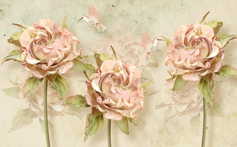 Vintage Pink Dried Floral Wallpaper Mural
