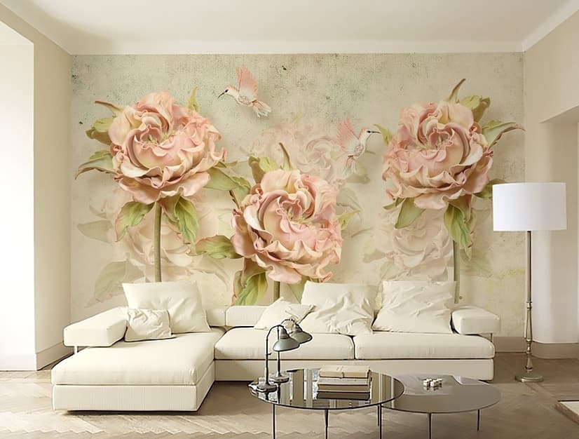 Vintage Pink Dried Floral Wallpaper Mural