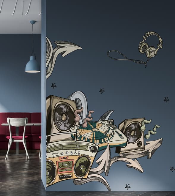 Vintage Music Old Radio and Headphone Wall Decal Sticker