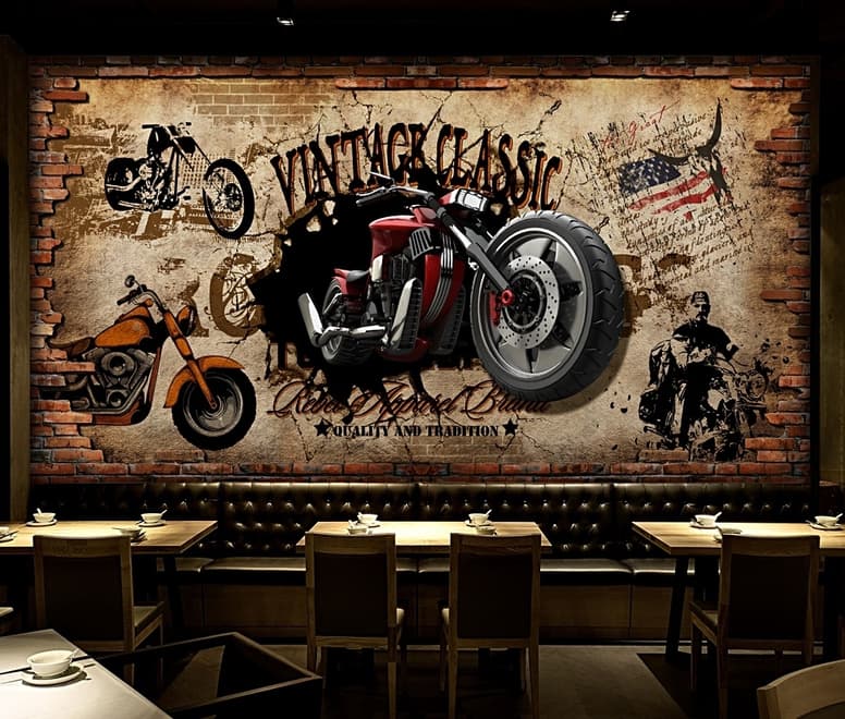 Papier peint moto vintage avec drapeau américain