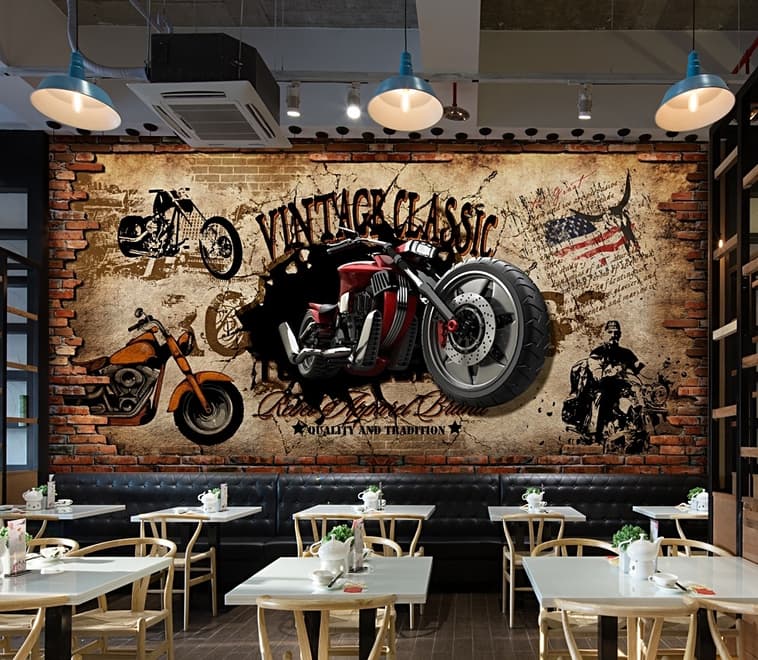 Vintage Motorbike with American Flag Wallpaper Mural
