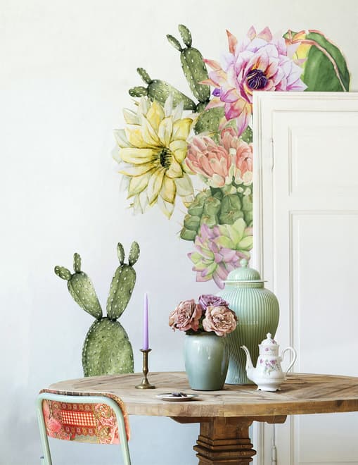 Aquarelle Rose Jaune Cactus Floraux Stickers muraux Sticker